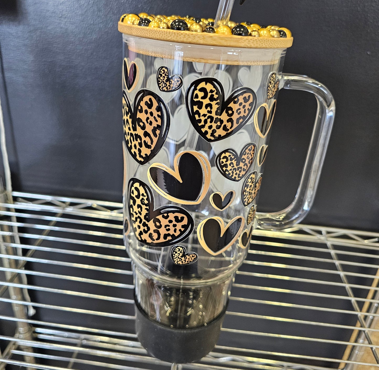 Black and Gold Leopard Hearts