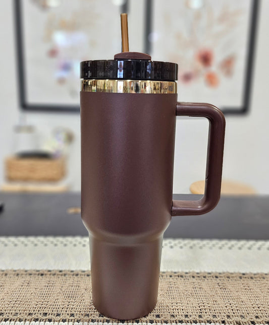 Brown and Gold Stainless Steel Tumbler