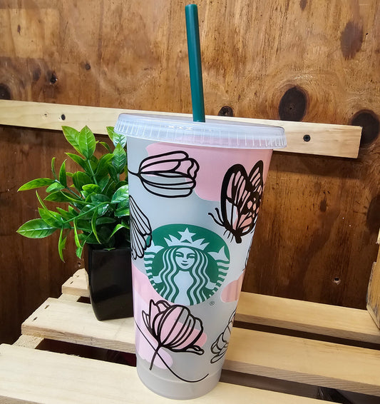 Pink Butterfly Cold Cup Tumbler