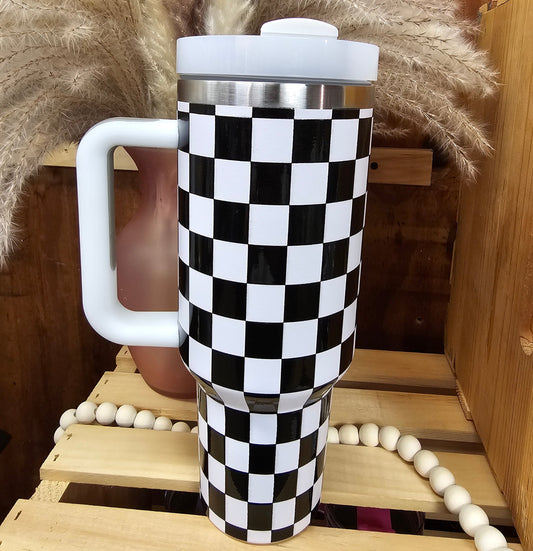 Retro Checkered Stainless Steel Tumbler