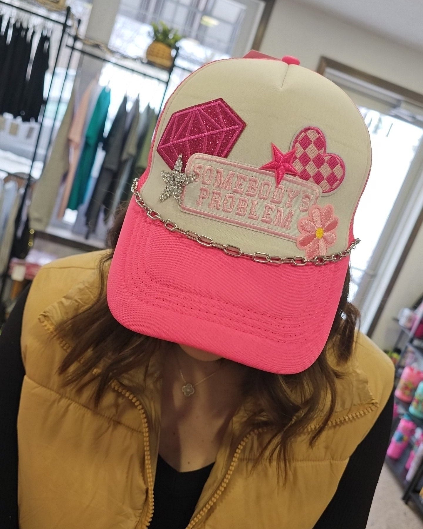 Somebody's Problem Trucker Hat Hot Pink